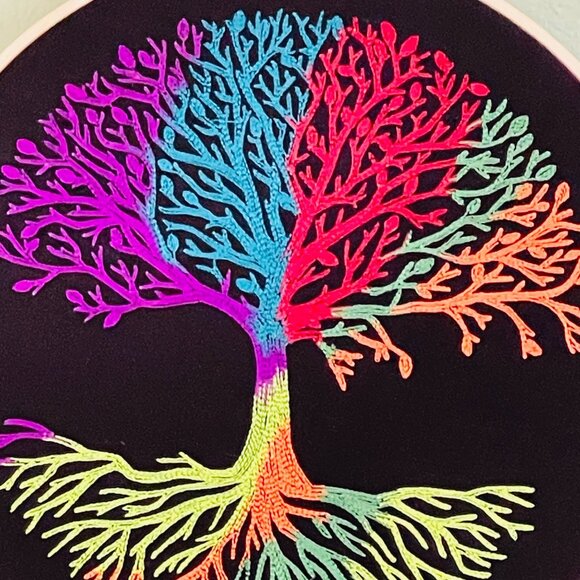 Rainbow Tree of Life Wall Art Embroidery Hoop Wood Frame 10" Handmade New - Picture 4 of 7